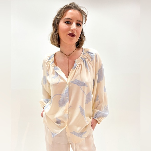 Tucker Tops - Tucker NYC - The Classic Blouse | Cream and Cornflower Cassis